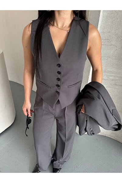 Moda İkra jacket vest palazzo pants 3-piece suit