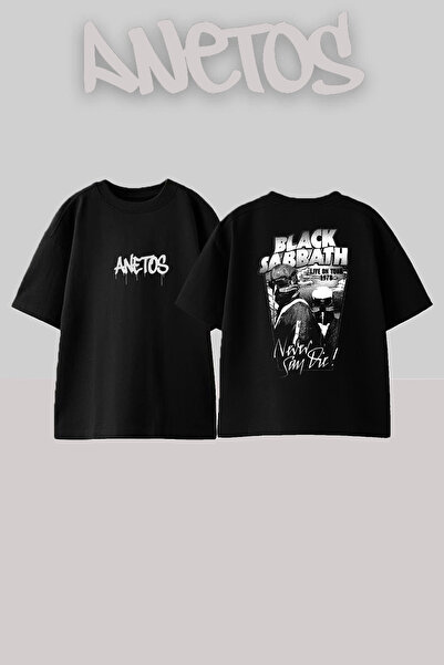 Anetos Black Sabbath 11 Design Spate cu imprimeu Bumbac Negru supradimensiona...