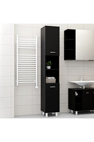 vidaxl خزانة حمام سوداء 30x30x179 سم من الخشب الهندسي