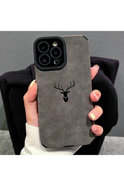 KVK PRİVACY iPhone 14 Pro Max Uyumlu Geyik Desenli Premium Süet Dokulu Kamera...