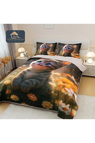 JOJO HOME 5D print duvet cover 220x240cm + 2 pillowcases 50x70cm, Cute Cat, Yellow