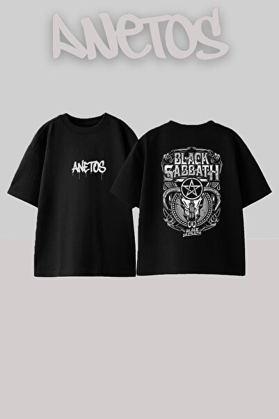 Anetos Μαύρο μπλουζάκι Black Sabbath 8 Design με στάμπα πλάτης, βαμβακερό μαύ...