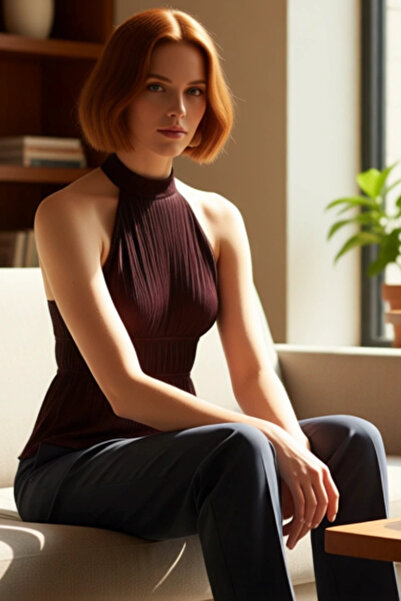 PayBuy Women's Halter Neck Wrinkled Textured Fully Lined Quality Stylish Comfortable Modern Elegant Casual