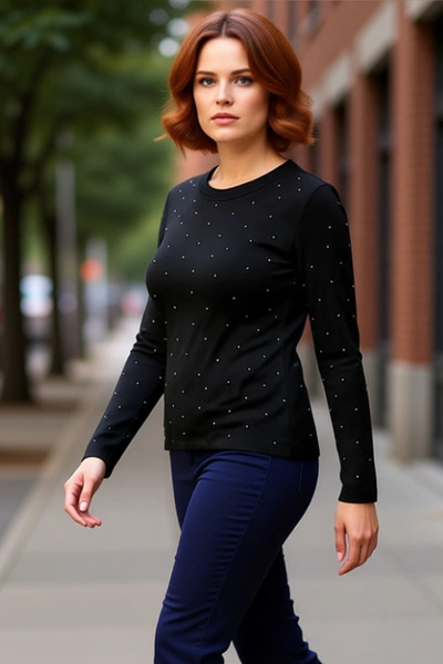 PayBuy Kadın Bisiklet Yaka Uzun Kollu Triko Üst Detaylı ve Şık Tasarım Kalite...