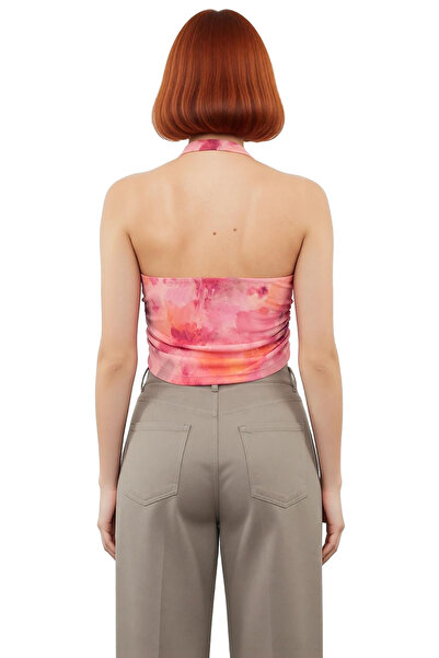 PayBuy Summer Abstract Pattern Crop Blouse Halter Neck Knitted Tulle Fabric Modern Style Stylish Appearance