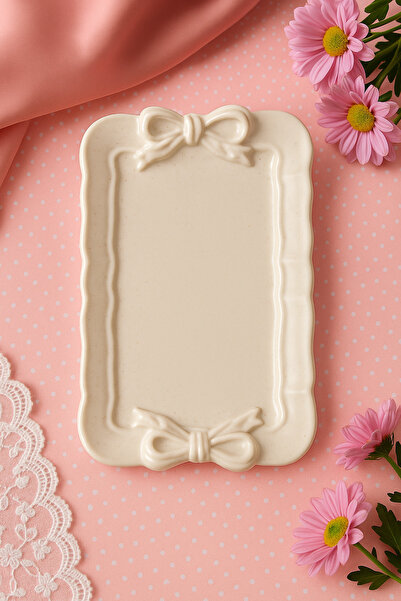 Store Fiyonk Detaylı Dekoratif Tepsi Takı Makyaj Organizer Sunumluk