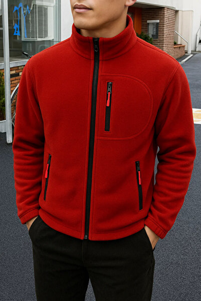 COMBİNE MİCHAİL Erkek Comfort Fit Rahat Kalın Kırmızı Polar