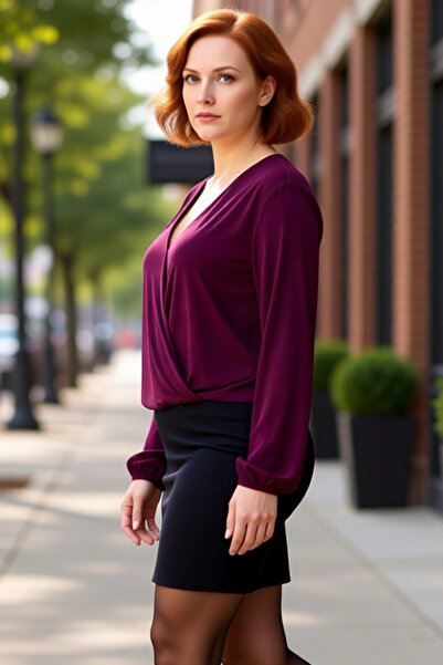 PayBuy Bluză inteligentă pentru femei, albastru marin, decolteu petrecut în V...