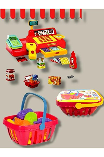 SAZE İCİ DOLU MEYVE SEPETİ + 40 PARCA YAZAR KASA SETİ 2 Lİ SE OYUNCAK OYUN SETİ