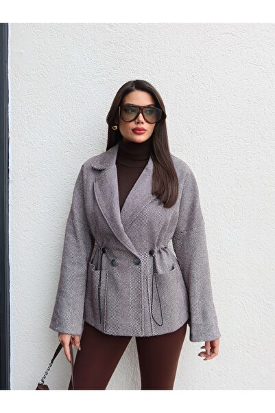 ESRAHELVACI Herringbone Waist Adjustable Short Coat