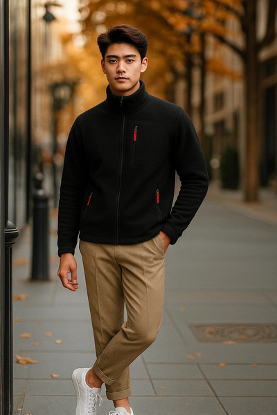 COMBİNE MİCHAİL Erkek Cep Detaylı Premium Siyah Polar