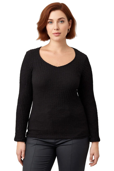 PayBuy Women's Seersucker Textured V-Neck Long Sleeve Knitted Quality Stylish Comfortable Modern Elegant Casual