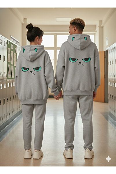 NİCE Смішний сердитий обличчя худі 3 нитки Зимовий комплект з капюшоном верх і низ подвійний комбінезон – унісекс спортивний костюм