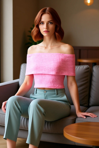 PayBuy Γυναικείο πλεκτό κομψό και άνετο μπλουζάκι με μονό μανίκι, ελαστικό και εφαρμοστό στο σώμα, με υφή Carmen γιακά