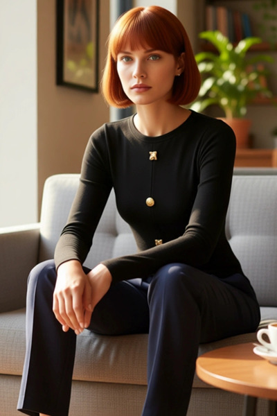 PayBuy Women's Body Fitting Mock Neck Ottoman Knitted Blouse with Long Sleeves and Button Detail Quality Stylish Comfortable