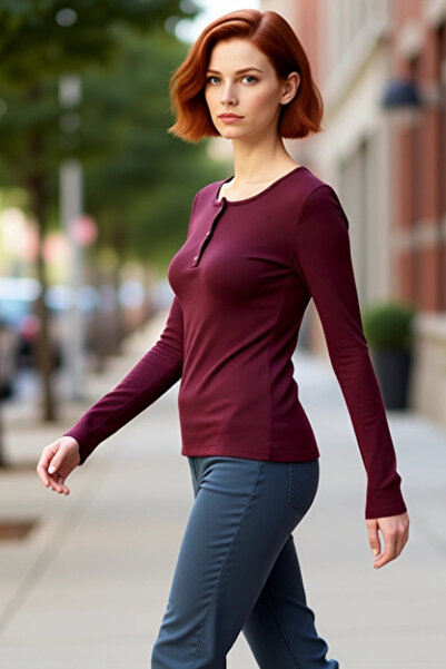 PayBuy Women's Fitted Stretchy Knitted Blouse with Pool Collar, Standard Sleeves, Snap Detail, Winter Casual