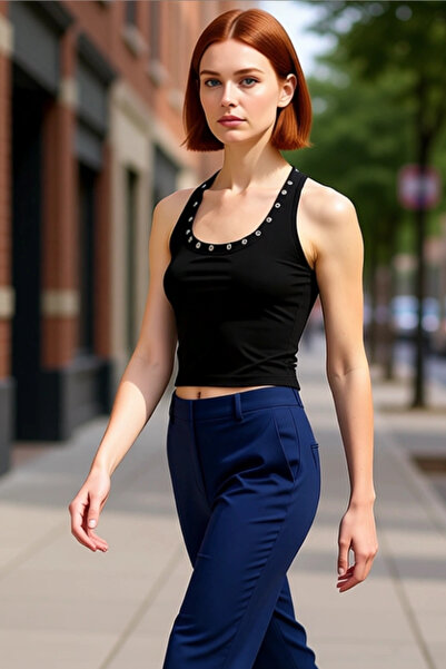 PayBuy Bird's Eye Detailed Halter Neck Stretchy Knitted Women's Top High Quality Stylish Comfortable Modern Elegant Casual