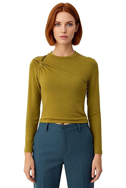 PayBuy Women's Viscose Rib Knit Blouse with Shoulder Twist Detail, Bodycon Crop Cut, High Quality, Stylish, Comfortable