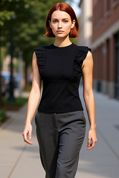 PayBuy Women's Crew Neck Knitted Blouse Ruffled Sleeveless Casual Style Stylish Look Comfortable and Modern