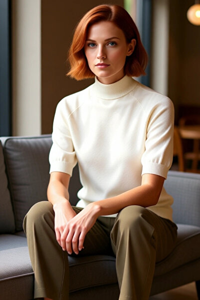 PayBuy Women's Fitted Mock Neck Short Sleeve Basic Knitwear Blouse Mercerized Look Thin Breathable