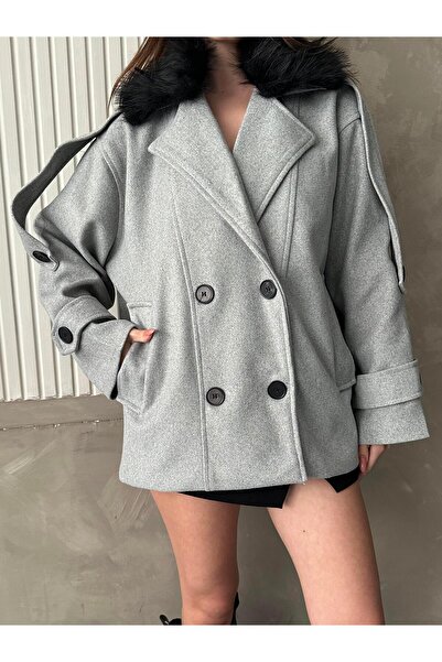 FERZOLAİO Furry Modern Gray Cashmere Coat