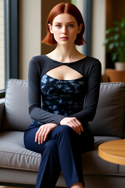 PayBuy Young Women's Abstract Patterned Double-Layered Crew Neck Fitted Knitted Quality Stylish Comfortable