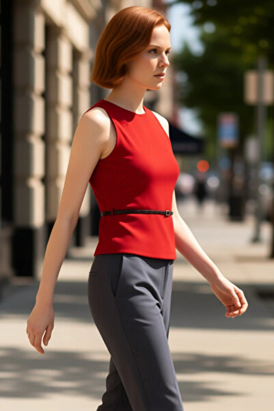 PayBuy Stylish Belted Fitted Blouse Scuba Crepe Summer Casual Special Design Elegant Look