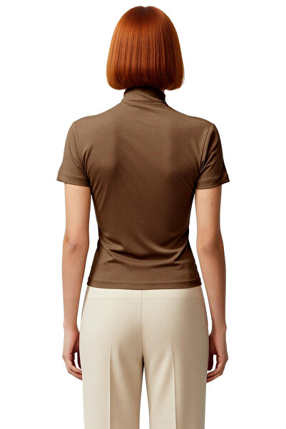 PayBuy Fitted Stand Collar Short Sleeve Stretchy Knitted Blouse Summer Casual Distinguished Material Long Lasting