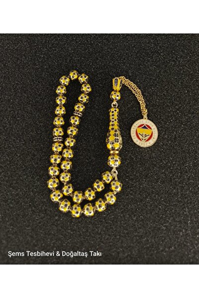 Şems Tesbihevi & Doğaltaş Takı Sarı Lacivert 14K Altın Kaplama Zirkon Taş İşl...