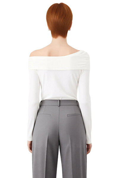 PayBuy Women's Asymmetrical Collar Accessory Detail Fitted Long Sleeve Knitted Quality Stylish Comfortable Modern