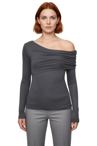 PayBuy Women's Asymmetrical Neckline Fitted Stretchy Knitted Blouse Ideal for Everyday Outfits High Quality