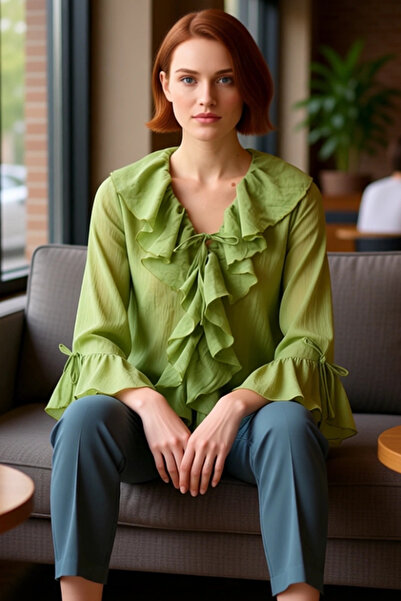 PayBuy Women's V-Neck Lace-Up Long Sleeve Plain Woven Blouse Quality Stylish Comfortable Modern Elegant Casual