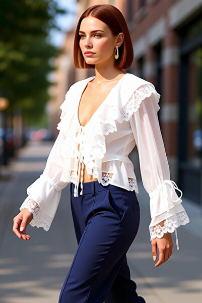 PayBuy Women's V-Neck Ruffled Chiffon Blouse Elegant and Lightweight Design Quality Stylish Comfortable Modern Elegant Casual