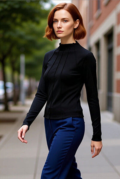 PayBuy Γυναικεία ελαστική πλεκτή μπλούζα από πολυεστέρα με λεπτομέρεια με φερ...