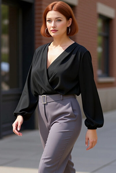 PayBuy Bluză inteligentă pentru femei, albastru marin, decolteu petrecut în V...