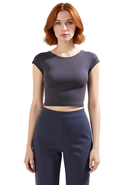 PayBuy Crew Neck Fitted Crop Knitted Blouse Viscose Rib Summer Professional Look Special Design