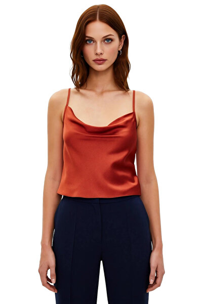 PayBuy Women's Regular Fit Satin Woven Degaje Collar Sleeveless Blouse Ideal for Summer Daily Wear Chic