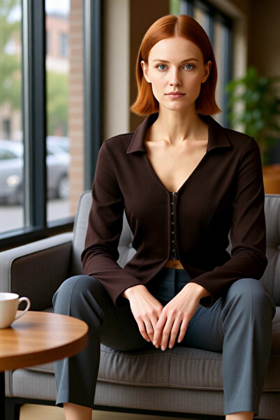 PayBuy Γυναικεία πλεκτή ελαστική μπλούζα με γιακά πόλο με αγκράφα Μια κομψή και άνετη επιλογή Ποιοτική κομψή άνετη μοντέρνα