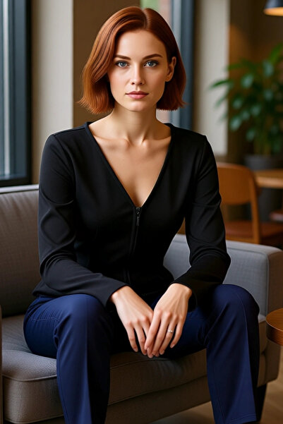 PayBuy Women's Zippered V-Neck Long Sleeve Knitted Quality Stylish Comfortable Modern Elegant Casual