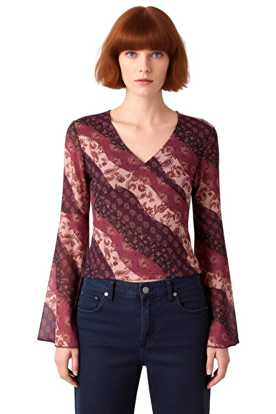 PayBuy Women's Ethnic Patterned V-Neck Spanish Sleeve Stretchy Knitted Blouse Quality Stylish Comfortable Modern Elegant Casual