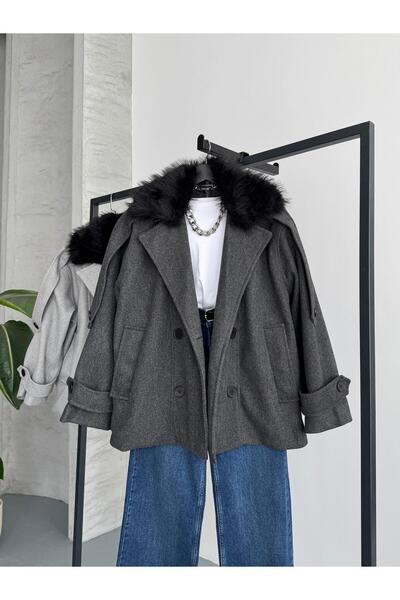 FERZOLAİO Furry Modern Anthracite Cashmere Coat