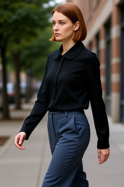 PayBuy Women's Polo Neck Buttoned Stretchy Knitted Top Lace Neck Detail Quality Stylish Comfortable Modern Elegant