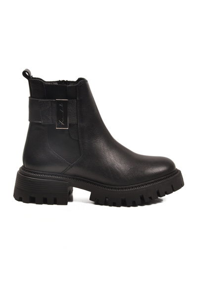 AYAKMOD Μαύρες γνήσιες δερμάτινες αντιολισθητικές γυναικείες μπότες με φλις εσωτερικά 23783-1 Z