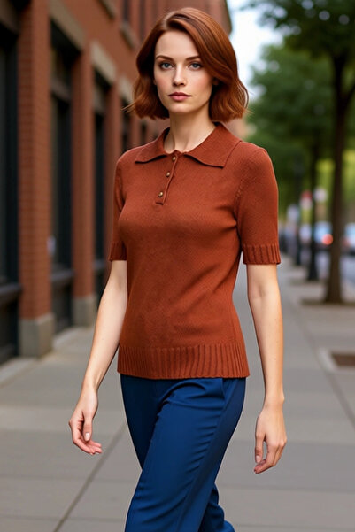 PayBuy Women Polo Neck Short Sleeve Slim Knitwear Blouse Stylish and Comfortable Daily Wear Quality Stylish Comfortable Modern