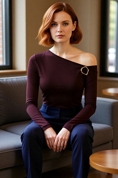 PayBuy Women's Off-Shoulder Accessory Detail Flexible Knitted Blouse Quality Stylish Comfortable Modern Elegant