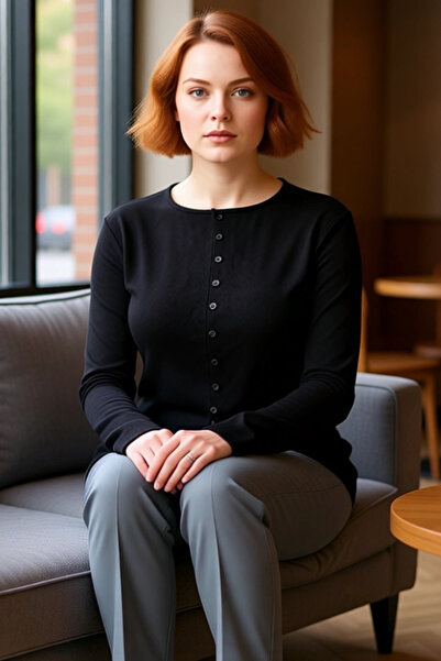 PayBuy Femei guler rotund Butoane Detaliat material reiat Mânecă lungă Lungime obișnuită din material subțire Calitate Elegant Confortabil