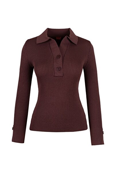 LACENOA Polo Yaka Bordo Triko Kazak