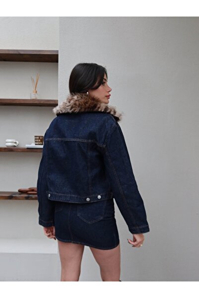 ESRAHELVACI Denim Collar Fur Jacket
