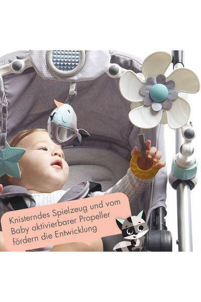 Tiny Love Black & White Baby Stroller Arch | Clip-On Activity Bar with Rattle, Teether, Mirror & Crinkly Toys