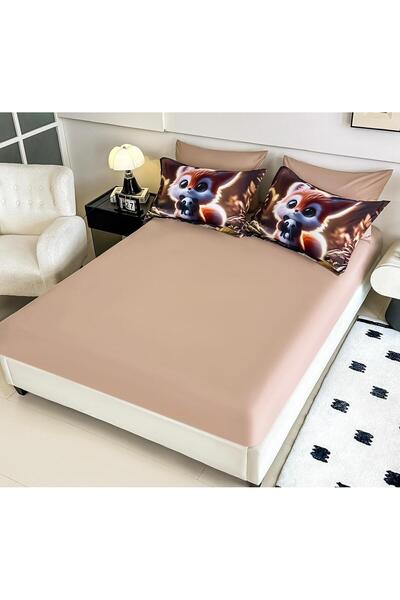 JOJO HOME Bedding set, 5D print, with elastic, 140x200cm, 4 pieces, Foxy, Beige